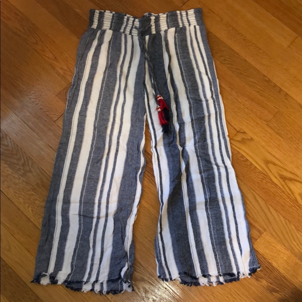 Navy & White Wide Leg Cropped Beach Pants